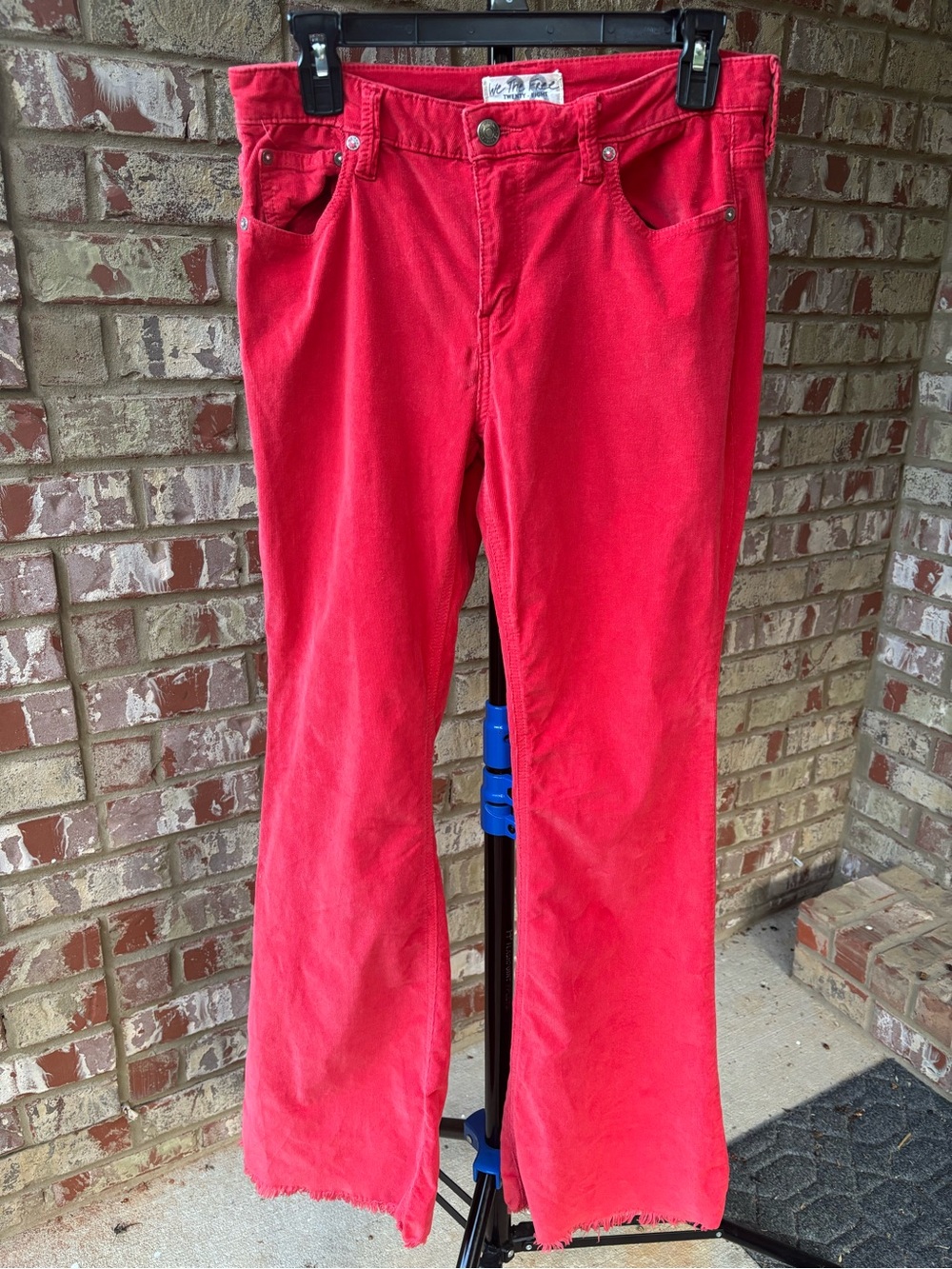 Free People We The Free Red Corduroy Flare Pants Frayed Hem Size 28